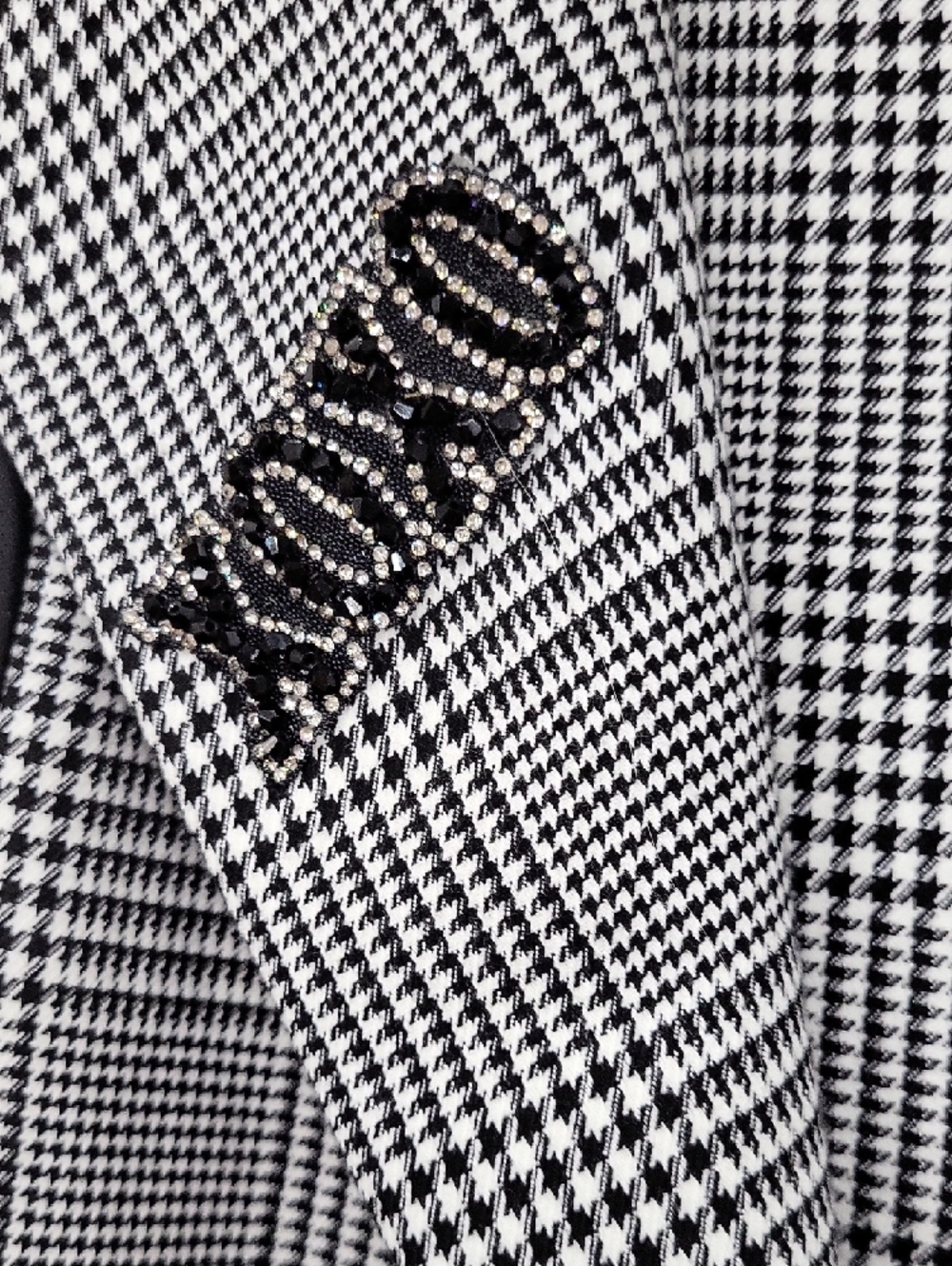 Frank Lyman Design Houndstooth Longline Blazer with Star Patches Sz 8 - Picture 6 of 15